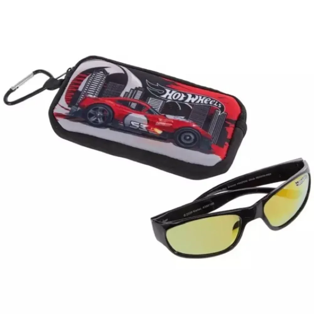New Hot Wheels Kids' Black Frame Sunglasses with Yellow Lenses and Carry Case